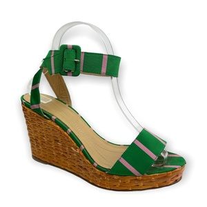 Kate Spade Cabana Wedge Wicker Sandals Pink Green